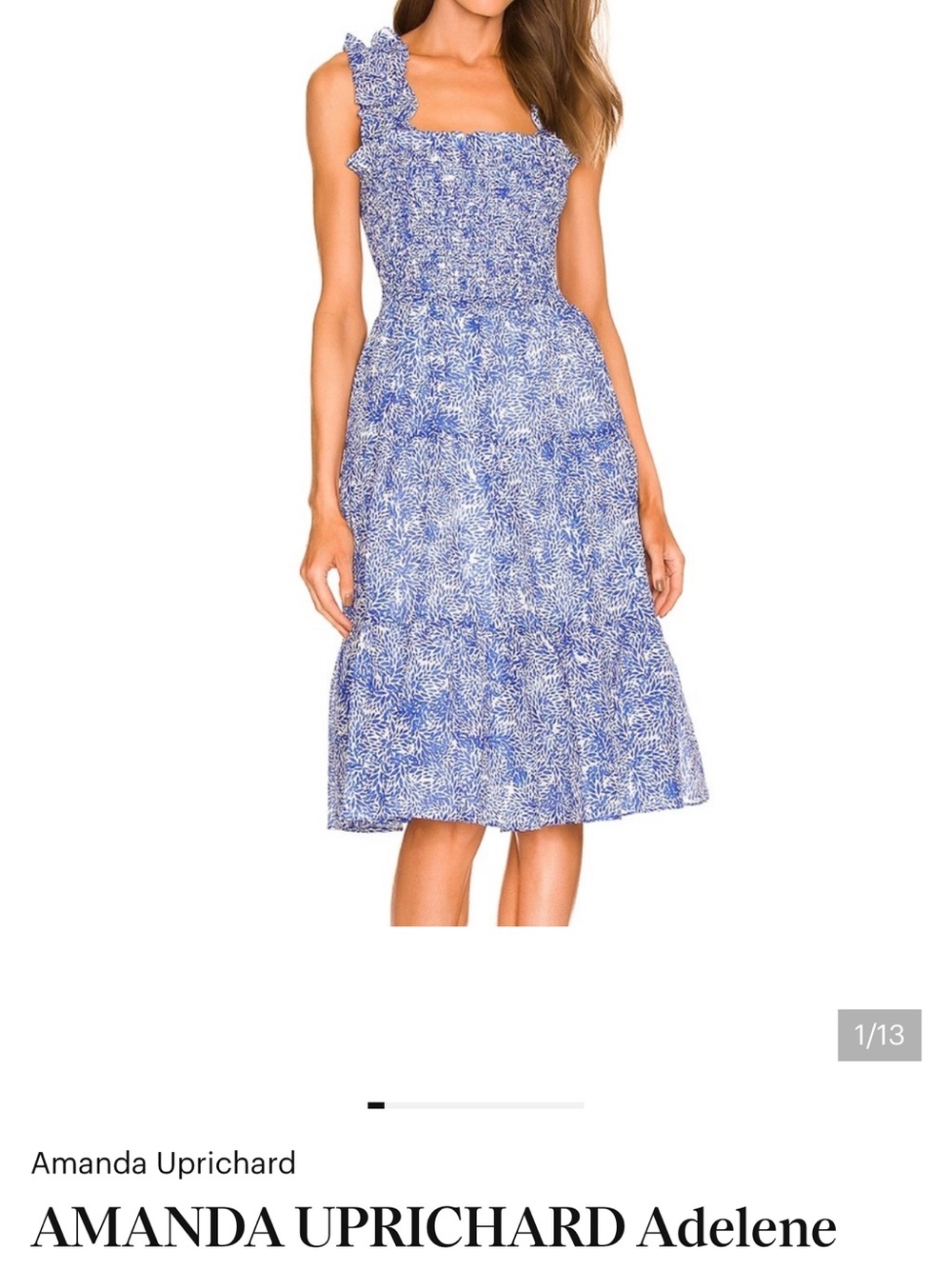 Amanda Uprichard Blue Floral Adelene Midi Dress in Chalet Size S